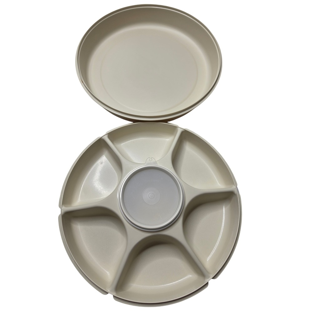 Tupperware Vintage Almond Cream Veggie Tray 6 Compartment Serving Platter 1665-3